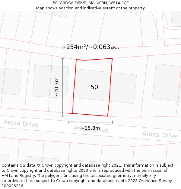 50, AROSA DRIVE, MALVERN, WR14 3QF: Plot and title map