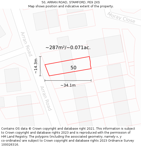 50, ARRAN ROAD, STAMFORD, PE9 2XS: Plot and title map