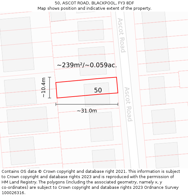 50, ASCOT ROAD, BLACKPOOL, FY3 8DF: Plot and title map