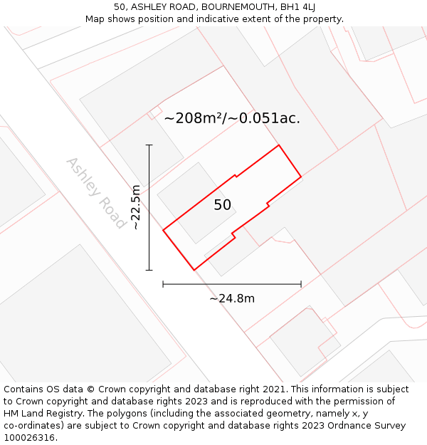 50, ASHLEY ROAD, BOURNEMOUTH, BH1 4LJ: Plot and title map