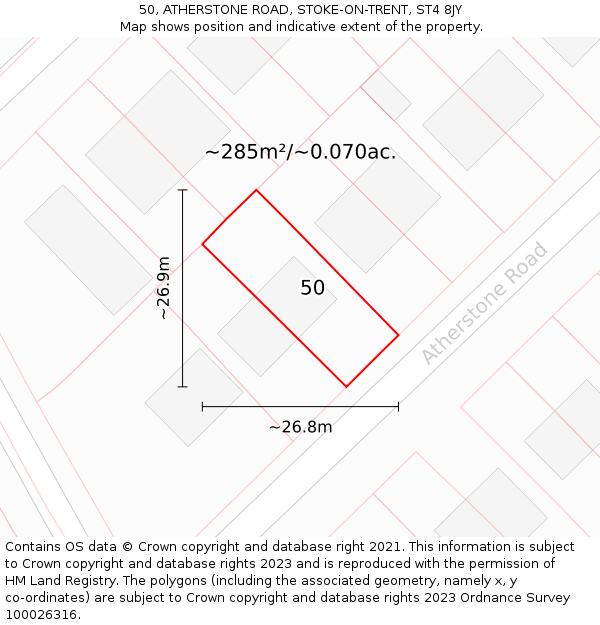 50, ATHERSTONE ROAD, STOKE-ON-TRENT, ST4 8JY: Plot and title map