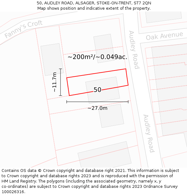 50, AUDLEY ROAD, ALSAGER, STOKE-ON-TRENT, ST7 2QN: Plot and title map