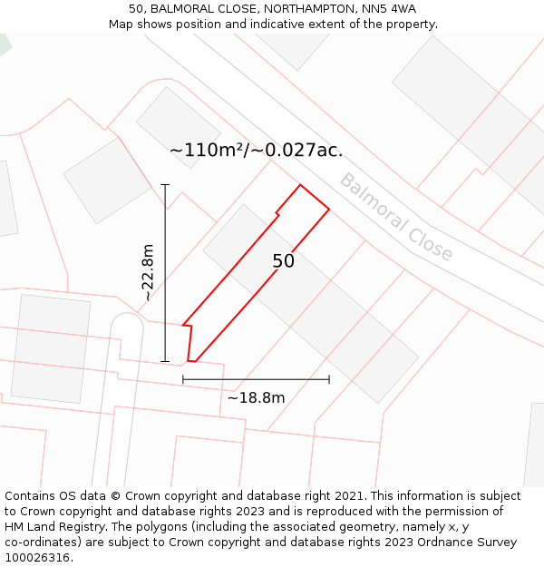 50, BALMORAL CLOSE, NORTHAMPTON, NN5 4WA: Plot and title map