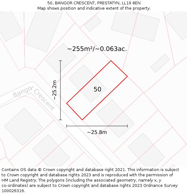 50, BANGOR CRESCENT, PRESTATYN, LL19 8EN: Plot and title map