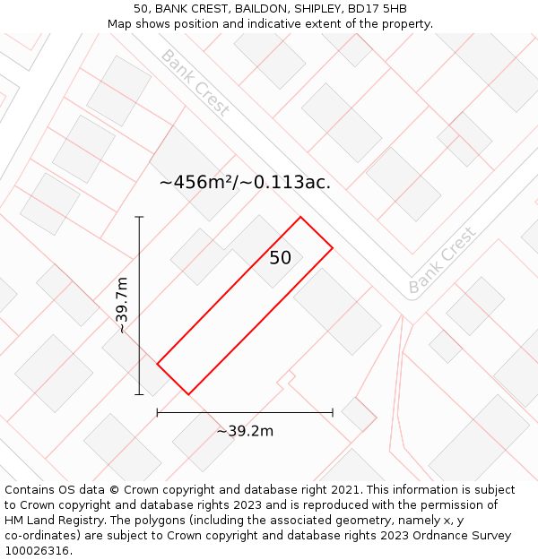 50, BANK CREST, BAILDON, SHIPLEY, BD17 5HB: Plot and title map