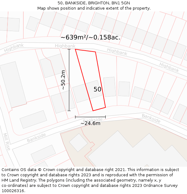 50, BANKSIDE, BRIGHTON, BN1 5GN: Plot and title map