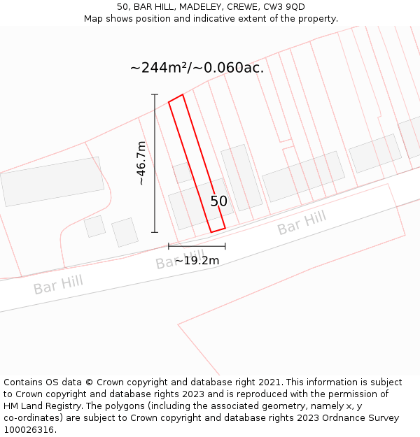 50, BAR HILL, MADELEY, CREWE, CW3 9QD: Plot and title map