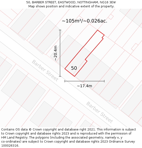 50, BARBER STREET, EASTWOOD, NOTTINGHAM, NG16 3EW: Plot and title map
