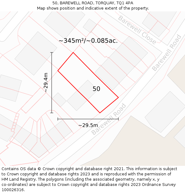 50, BAREWELL ROAD, TORQUAY, TQ1 4PA: Plot and title map