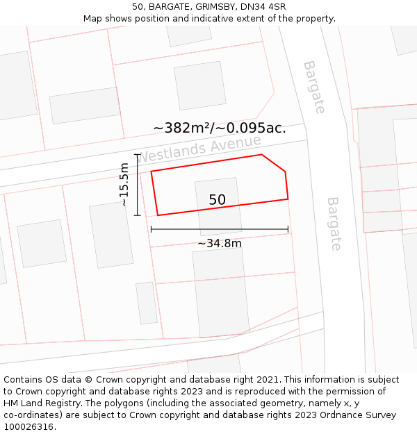 50, BARGATE, GRIMSBY, DN34 4SR: Plot and title map