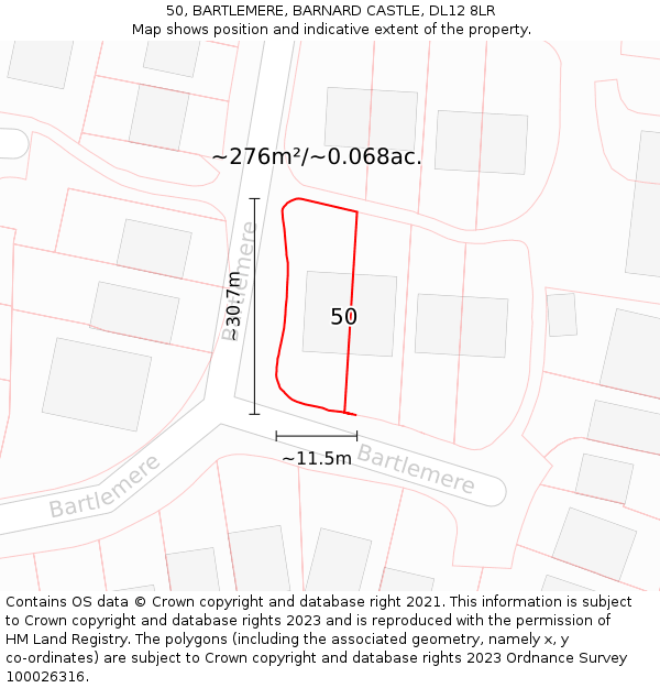 50, BARTLEMERE, BARNARD CASTLE, DL12 8LR: Plot and title map