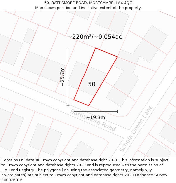 50, BATTISMORE ROAD, MORECAMBE, LA4 4QG: Plot and title map