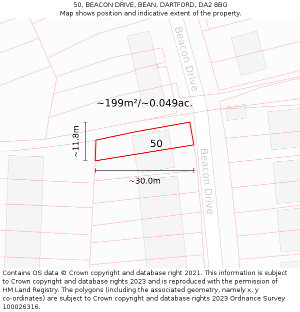 50, BEACON DRIVE, BEAN, DARTFORD, DA2 8BG: Plot and title map