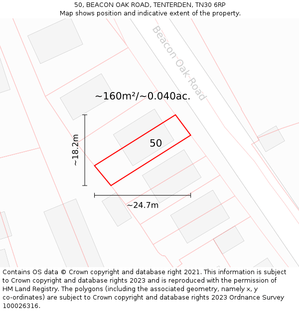 50, BEACON OAK ROAD, TENTERDEN, TN30 6RP: Plot and title map