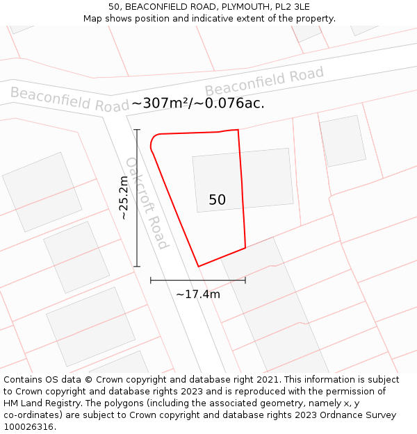 50, BEACONFIELD ROAD, PLYMOUTH, PL2 3LE: Plot and title map