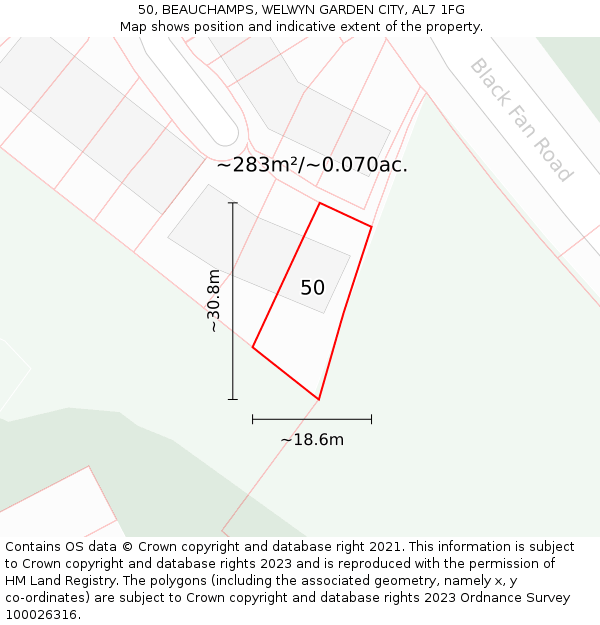 50, BEAUCHAMPS, WELWYN GARDEN CITY, AL7 1FG: Plot and title map