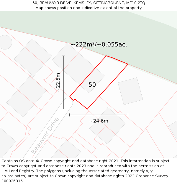 50, BEAUVOIR DRIVE, KEMSLEY, SITTINGBOURNE, ME10 2TQ: Plot and title map