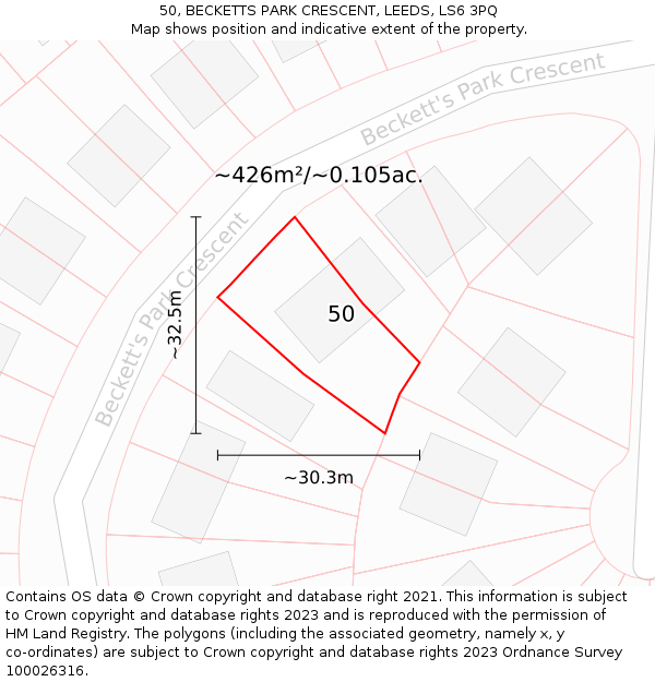 50, BECKETTS PARK CRESCENT, LEEDS, LS6 3PQ: Plot and title map