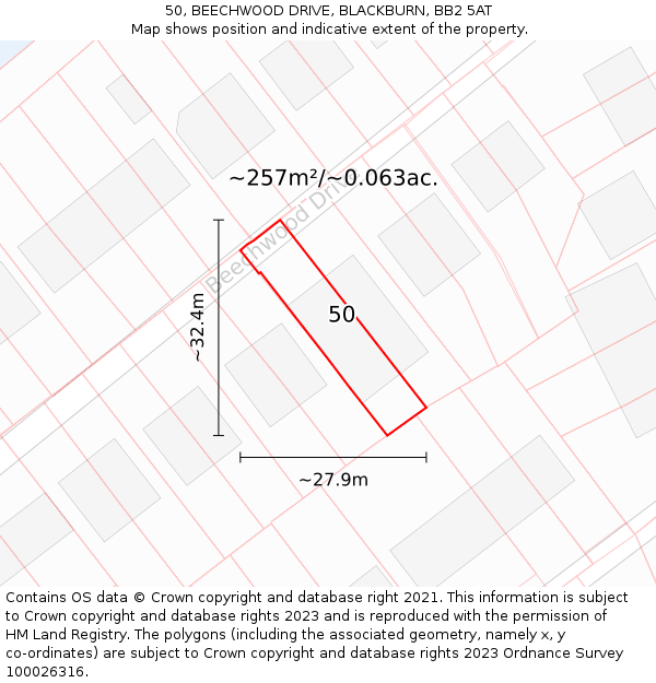 50, BEECHWOOD DRIVE, BLACKBURN, BB2 5AT: Plot and title map