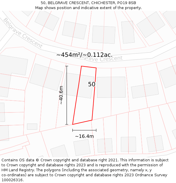 50, BELGRAVE CRESCENT, CHICHESTER, PO19 8SB: Plot and title map