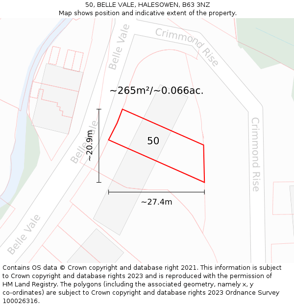 50, BELLE VALE, HALESOWEN, B63 3NZ: Plot and title map