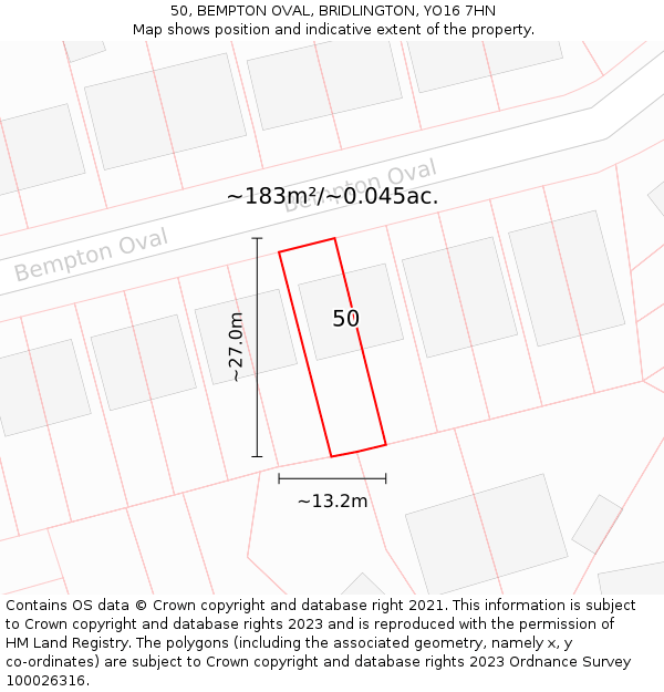 50, BEMPTON OVAL, BRIDLINGTON, YO16 7HN: Plot and title map