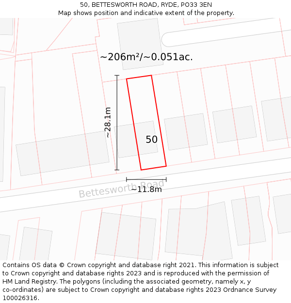 50, BETTESWORTH ROAD, RYDE, PO33 3EN: Plot and title map