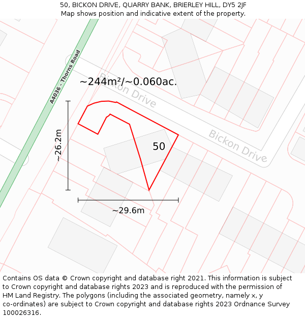 50, BICKON DRIVE, QUARRY BANK, BRIERLEY HILL, DY5 2JF: Plot and title map