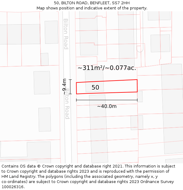 50, BILTON ROAD, BENFLEET, SS7 2HH: Plot and title map