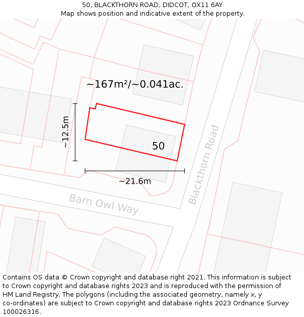 50, BLACKTHORN ROAD, DIDCOT, OX11 6AY: Plot and title map