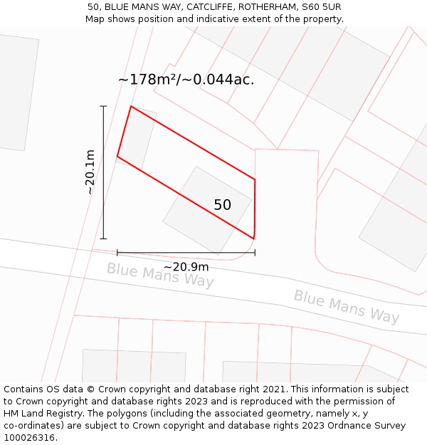 50, BLUE MANS WAY, CATCLIFFE, ROTHERHAM, S60 5UR: Plot and title map