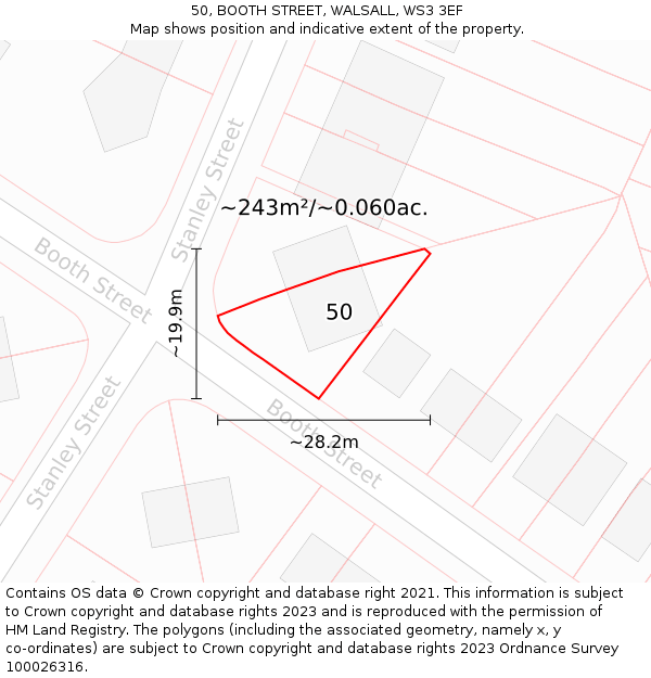 50, BOOTH STREET, WALSALL, WS3 3EF: Plot and title map