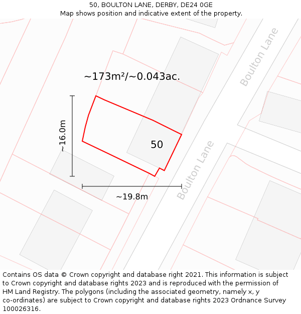 50, BOULTON LANE, DERBY, DE24 0GE: Plot and title map