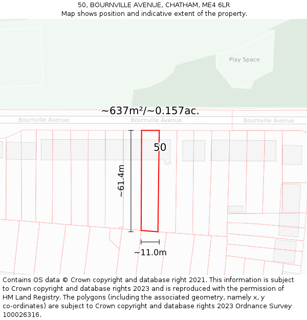 50, BOURNVILLE AVENUE, CHATHAM, ME4 6LR: Plot and title map