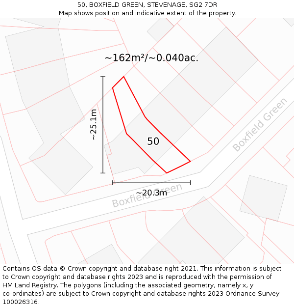 50, BOXFIELD GREEN, STEVENAGE, SG2 7DR: Plot and title map