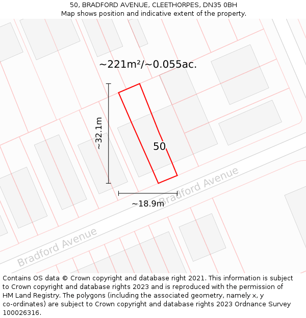 50, BRADFORD AVENUE, CLEETHORPES, DN35 0BH: Plot and title map