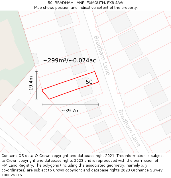 50, BRADHAM LANE, EXMOUTH, EX8 4AW: Plot and title map