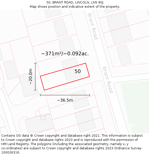 50, BRANT ROAD, LINCOLN, LN5 8SJ: Plot and title map