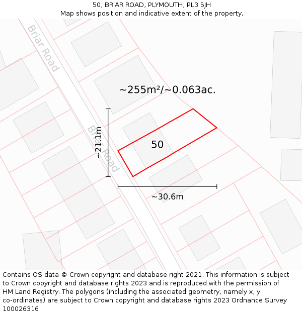 50, BRIAR ROAD, PLYMOUTH, PL3 5JH: Plot and title map