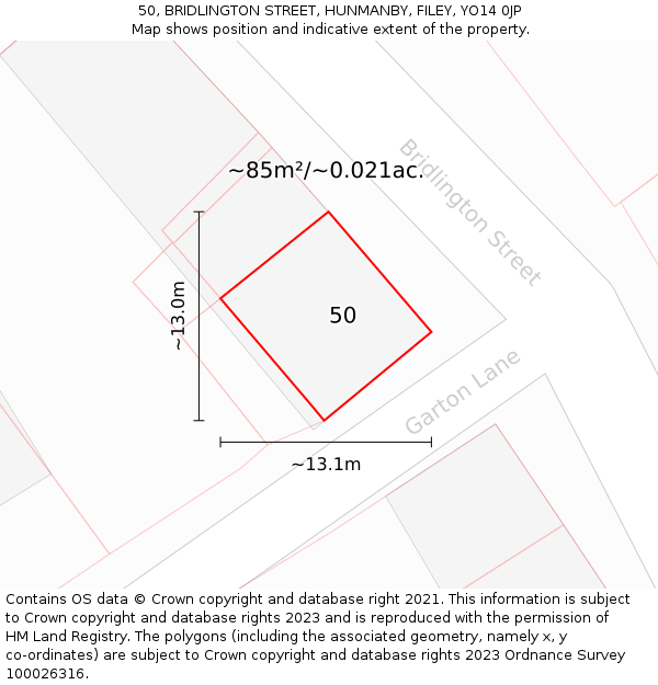 50, BRIDLINGTON STREET, HUNMANBY, FILEY, YO14 0JP: Plot and title map