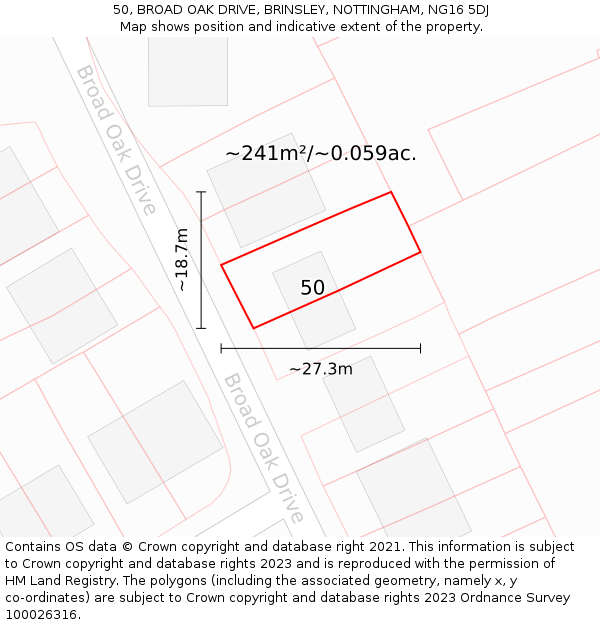 50, BROAD OAK DRIVE, BRINSLEY, NOTTINGHAM, NG16 5DJ: Plot and title map