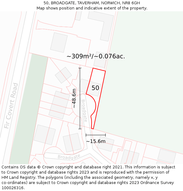 50, BROADGATE, TAVERHAM, NORWICH, NR8 6GH: Plot and title map