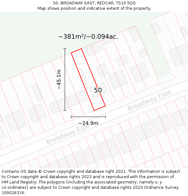 50, BROADWAY EAST, REDCAR, TS10 5DS: Plot and title map