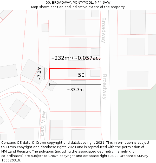 50, BROADWAY, PONTYPOOL, NP4 6HW: Plot and title map