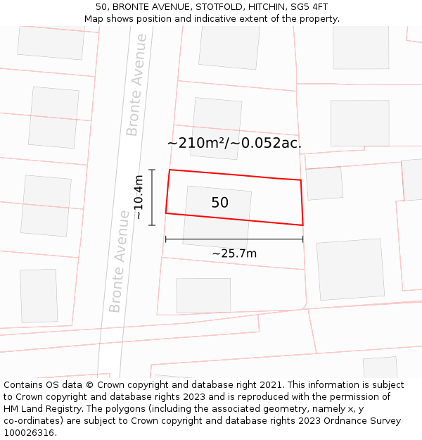 50, BRONTE AVENUE, STOTFOLD, HITCHIN, SG5 4FT: Plot and title map