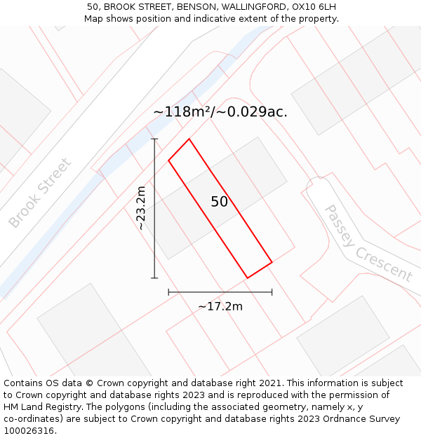 50, BROOK STREET, BENSON, WALLINGFORD, OX10 6LH: Plot and title map