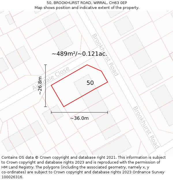 50, BROOKHURST ROAD, WIRRAL, CH63 0EP: Plot and title map