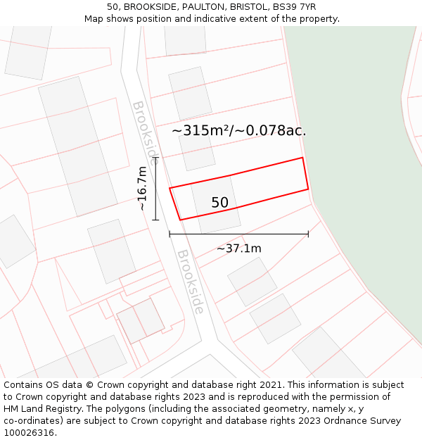 50, BROOKSIDE, PAULTON, BRISTOL, BS39 7YR: Plot and title map