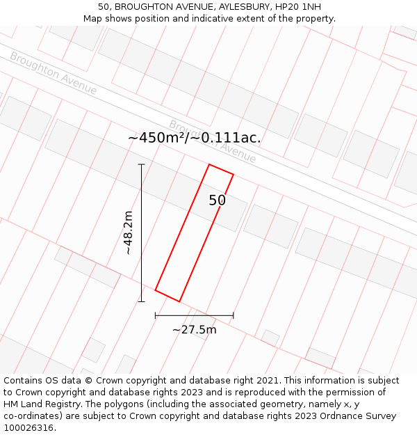 50, BROUGHTON AVENUE, AYLESBURY, HP20 1NH: Plot and title map