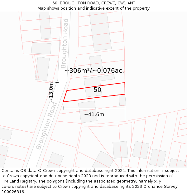 50, BROUGHTON ROAD, CREWE, CW1 4NT: Plot and title map